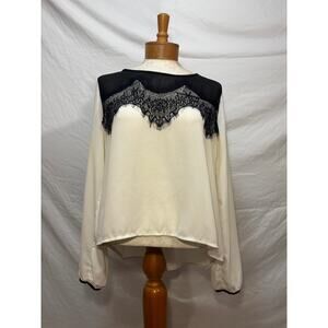 Xhilaration Cream w/ Black Lace Blouse w/ Balloon Sleeves (Medium)
